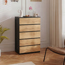 Cassettiera 5 Cassetti 60x39x100 cm con Guide in Metallo e Maniglie Scanalate in Legno Nero e Rovere      