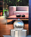 Sfera Cascata Artificiale da Giardino con LED Ø40 cm in Acciaio Inox con Pompa