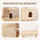 Albero per Gatti Multilivello Alto 132 cm con Casetta Lettino Pali Tiragraffi Spazzola e Pallina Beige      