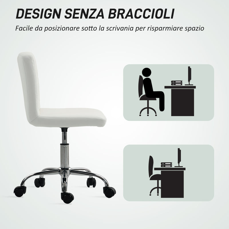 Sedia da Ufficio Regolabile 44x50x78-88 cm con Rivestimento a Bottoni in Pelle PU Bianco  