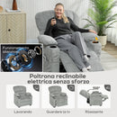 Poltrona Relax Elettrica 96x90x105 cm Reclinabile 150° con Poggiapiedi Seduta Ampia in Velluto Grigio      
