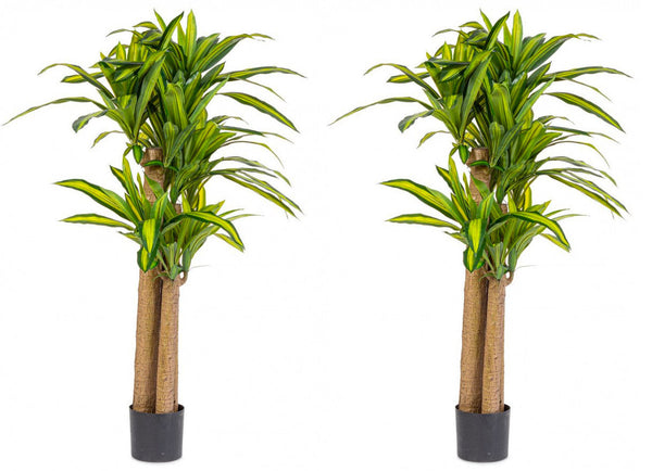 acquista Set 2 Piante Artificiali Dracaena Ø110x150 cm in Plastica con Vasi Verde