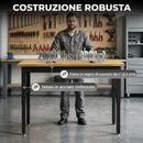 Banco da Lavoro in Legno e Acciaio Altezza Regolabile, 2 Prese AC, Capacità 900 kg, Color Legno e Nero      