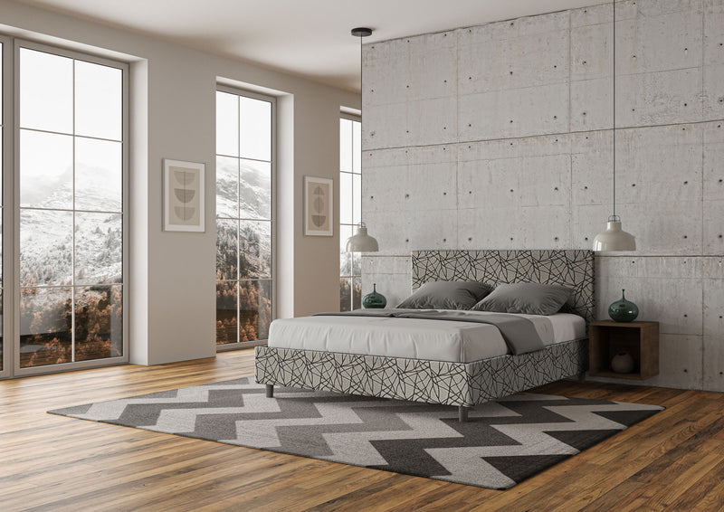 Letto Matrimoniale Giroletto con Alzata Comoda Imbottito in Tessuto Era Adele Blu Varie Misure