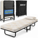Letto Singolo Pieghevole 80x40x190 cm con Materasso 10 cm Cuscino e Cover in Acciaio Nero      