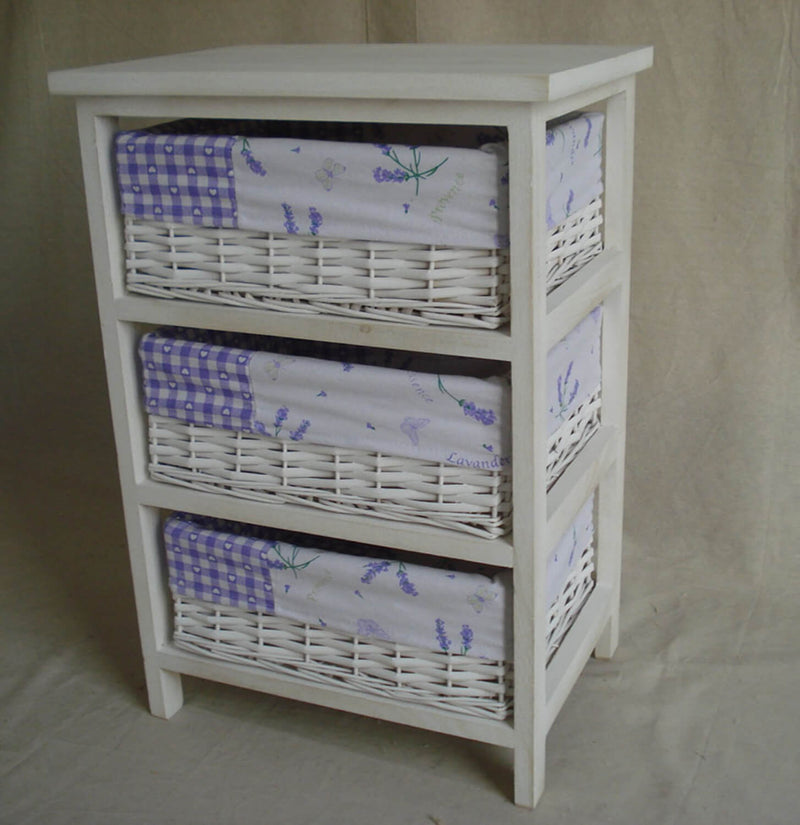 Cassettiera in Vimini 3 Cassetti 40x29H58cm Lavanda