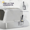 Lettiera per Gatti Chiusa 60,4x40,4x41,8 cm con Coperchio 2 Ingressi Paletta e Sacchetto Deodorante in Acciaio Inox e PP Grigio Chiaro      