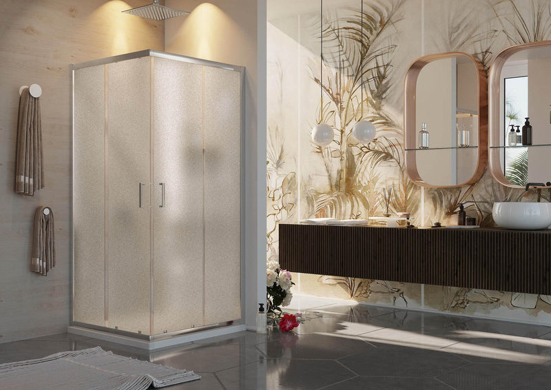 Box Doccia Angolare 2 Ante Scorrevoli in Cristallo Opaco 6mm H185 Fosterberg Dragor Varie Misure