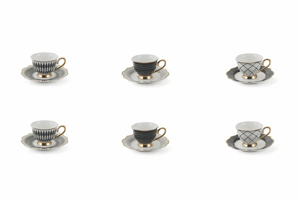 Set mit 6 Espressotassen mit Untertassen Villa d'Este Home Tivoli Wonderland Schwarz prezzo
