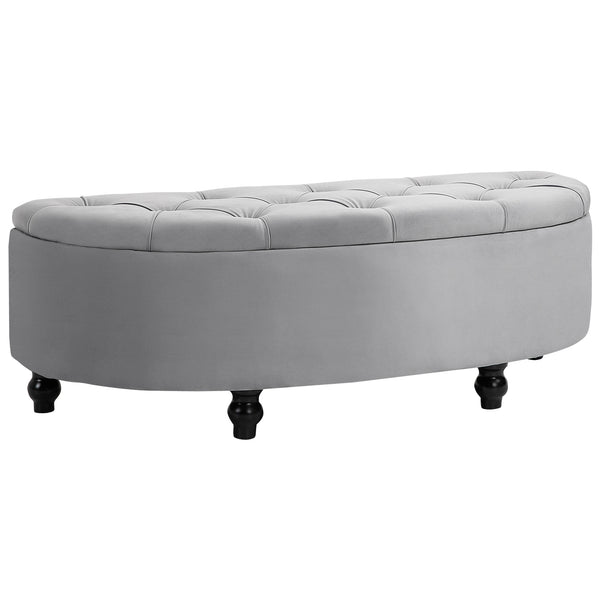 prezzo Panca Contenitore Fondoletto a Semicerchio 120x46x42 cm in Velluto e Legno Grigio Chiaro