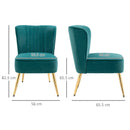 Poltrona Moderna Imbottita 56x65,5x82,5 cm in Tessuto Vellutato Verde