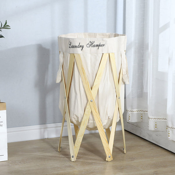 sconto Wäschekorb aus Holz 40x40x70 cm Mayaholz und Weiß