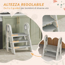 Torre Montessoriana Bambini Pieghevole 46,5x47x61,5 cm a 3 Gradini Regolabili con Maniglia e Superficie Antiscivolo in HDPE Grigio      