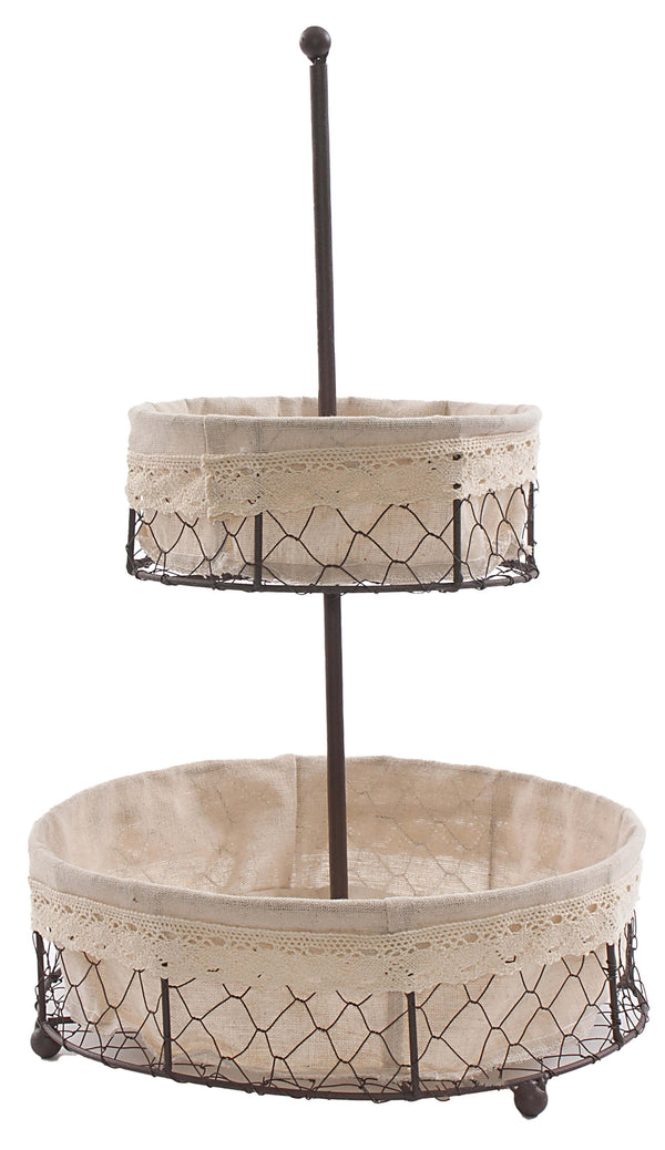 sconto Alzata 2 Piani Ø30xH47 cm in Metallo e Cotone Nero e Ecrù