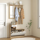 Mobile Guardaroba per Ingresso con Specchio Appendiabiti e Scarpiera Regolabile 90x24x177 cm Bianco e Quercia  