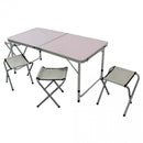 Set Tavolo Pieghevole con 4 Sgabelli da Campeggio in Alluminio Bianco
