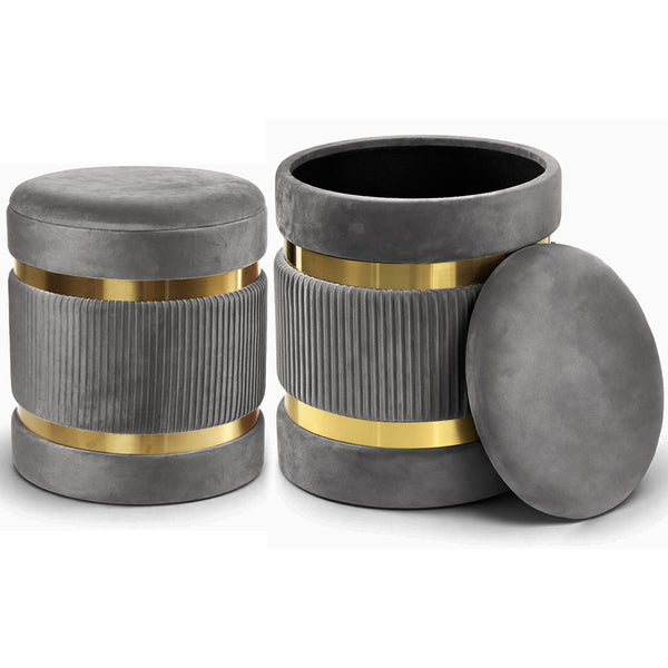 Set 2 Pouf Contenitore Ø 38x44 cm e Ø 31x38 cm con Rivestimento Velluto Grigio prezzo