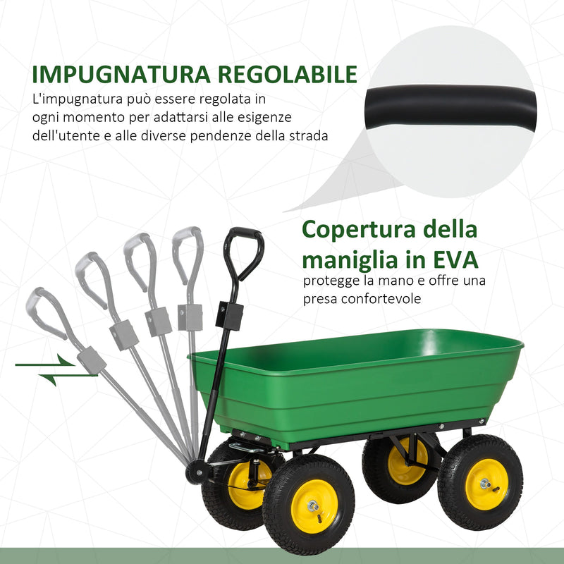 Carrello da Giardino Ribaltabile 4 Ruote 118x58x102 cm 125 Litri Verde