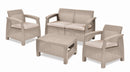 Set da Giardino Divano 2 Poltrone e Tavolino Keter Corfù Cappuccino