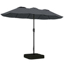 Ombrellone Doppio da Giardino a 12 Stecche con Manovella Base a Croce e Sacchi in Metallo e Poliestere Grigio Scuro      