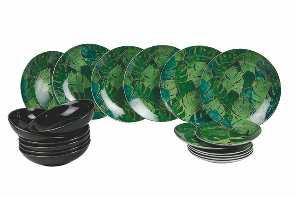 Tafelservice 18 Teile aus Porzellan und Steingut 6 Plätze Villa d'Este Home Tivoli Luxury Palms online