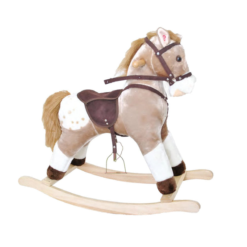 Cavallo a Dondolo Arthu in Peluche e Legno con Ruote e suoni per Bambini Marrone Beige