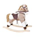 Cavallo a Dondolo Arthu in Peluche e Legno con Ruote e suoni per Bambini Marrone Beige