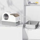 Lettiera per Gatti Chiusa 60,5x40,5x42 cm con 2 Tappetini Base in Acciaio Inox Bianca e Argento  