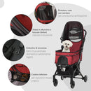 Passeggino per Cani e Gatti Pieghevole 80x53x101 cm in Alluminio Rosso e Nero