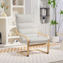 Poltrona a Dondolo Moderna 67x83x105 cm con Braccioli in Legno e Cuscini Spessi in Velluto Crema      