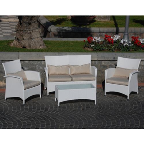 sconto Komplettes Wohnzimmer-Sofa mit Wiker-Sesseln und Glas-Couchtisch für Gartenmöbel im Freien 