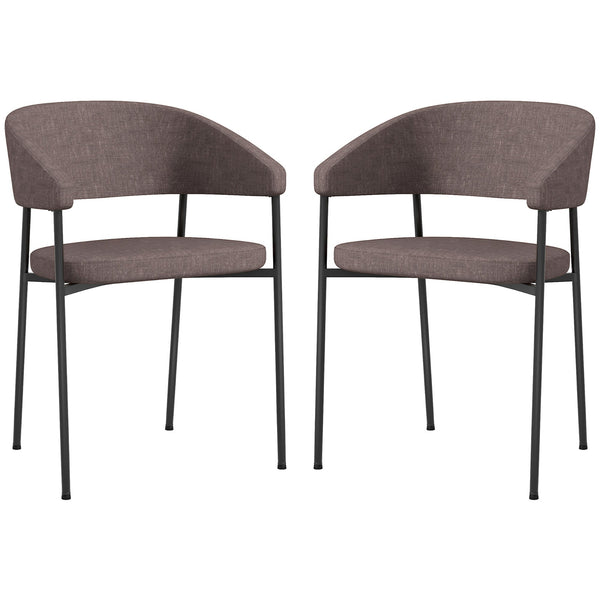 prezzo Set 2 Sedie da Pranzo Imbottite e Monoblocco 59x56x78 cm in Tessuto Effetto Lino e Acciaio Marrone