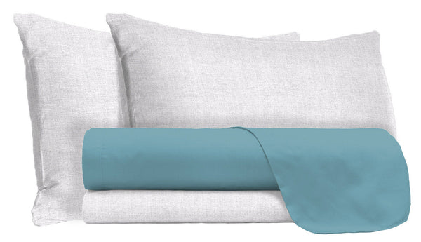 Set aus Oberlaken und Kissenbezügen aus blaugrüner Baumwolle in verschiedenen Größen sconto