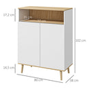 Credenza Cucina Scandinava 80x38x102 cm con 2 Ante Ripiano Regolabile e Gambe in Legno di Pino in Pannelli di Particelle Bianco e Rovere      