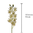 Set 2 Cymbidium Artificiale Real Touch con 10 Fiori e 2 Bocci Altezza 92 cm Bianco