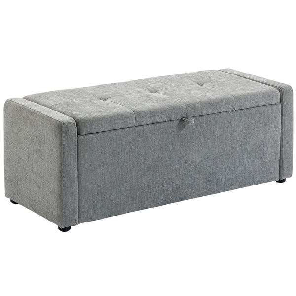 acquista Cassapanca Contenitore 122x48x44 cm Capienza 142L Pouf Seduta Ampia Imbottita Capacità 200 kg in Lino Grigio Chiaro