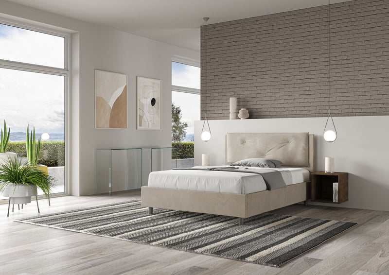 Letto Matrimoniale Francese Imbottito in Microfibra Appia Large Sabbia Varie Misure