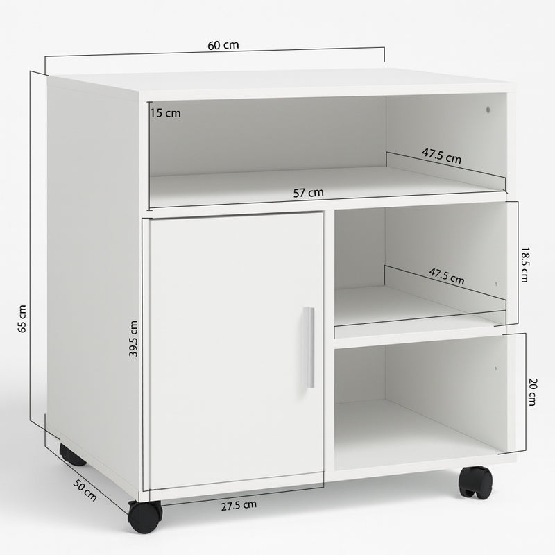 Mobile Porta Stampante Multiuso Salvaspazio 60x50x65 cm Legno Bianco      