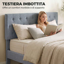 Struttura Letto Matrimoniale Imbottita 150x195x107 cm con Testiera Trapuntata in Tessuto Grigio      