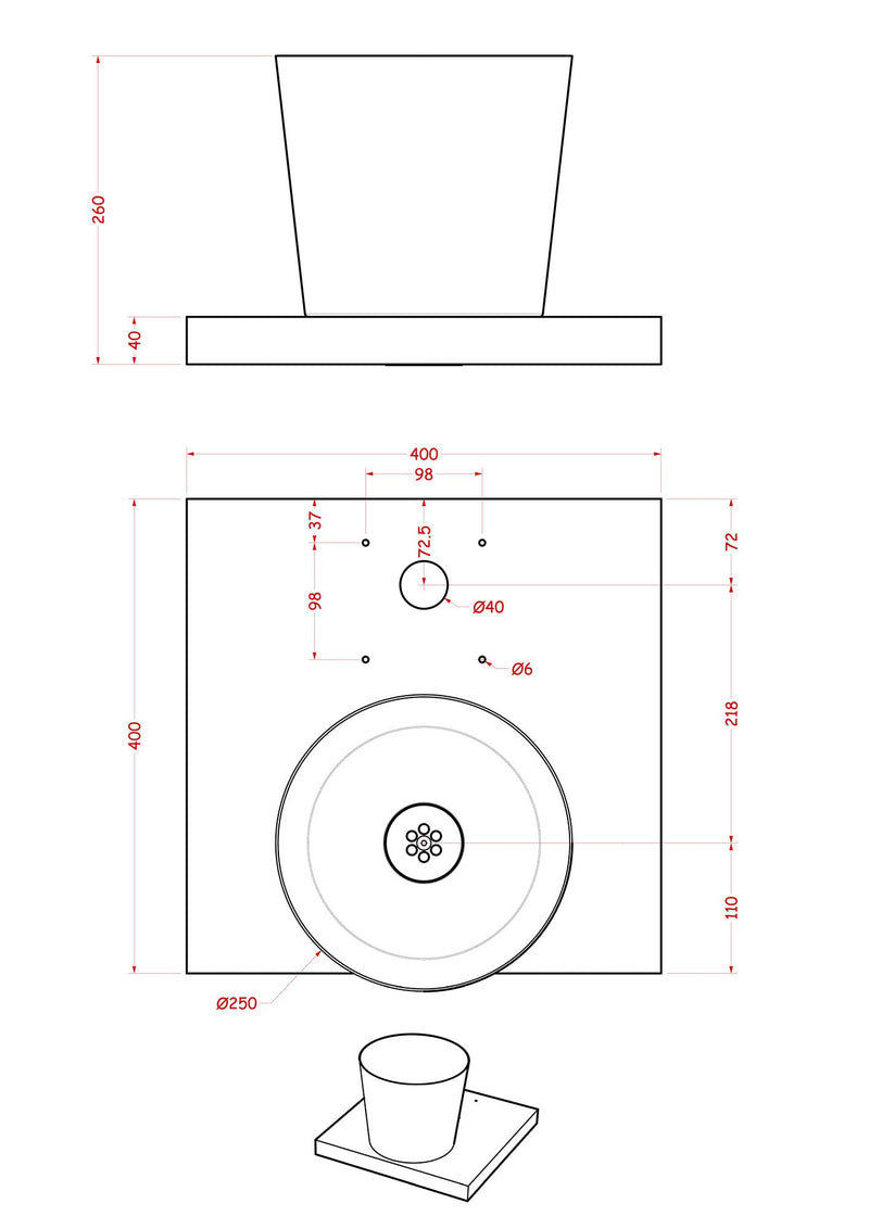Base con Vaschetta per Fontane con Ghiera Grande 40x40x5 cm in Cemento Belfer 42/BSE/3 Ruggine
