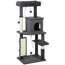 Albero Tiragraffi per Gatti Multilivello Alto 132 cm con Casetta Lettino Pali Tiragraffi Spazzola e Pallina Grigio Scuro      