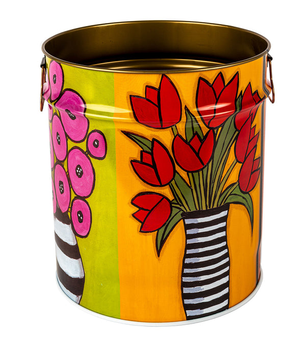 Porta Legna o Pellet Contenitore Senza Coperchio Ø39x42 cm in Ferro Verniciato Big Flowers Multicolore sconto