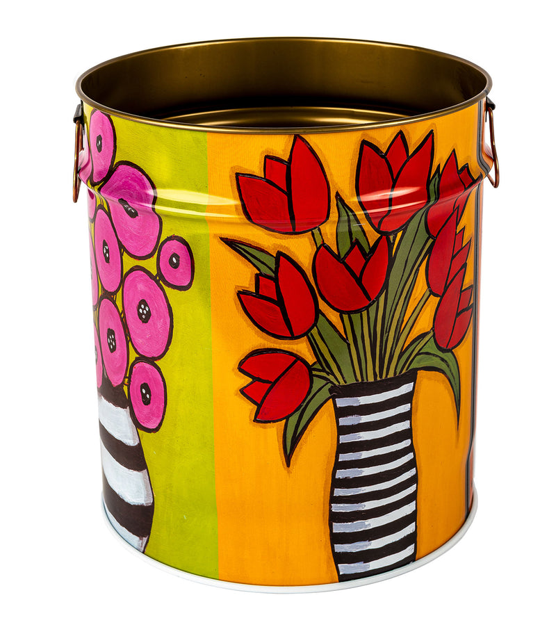 Porta Legna o Pellet Contenitore Senza Coperchio Ø39x42 cm in Ferro Verniciato Big Flowers Multicolore