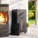 Contenitore per Pellet 45 kg 36,5x36,5x85,5 cm con Coperchio Ruote e Setaccio in Acciaio Laminato a Freddo Nero      
