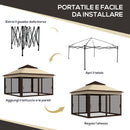Gazebo Regolabile su 3 Livelli con Pareti Rimovibili 3x3m in Acciaio e tessuto Oxford Caffè e Beige