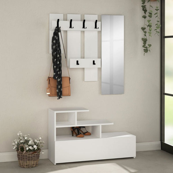 prezzo Mobile Ingresso Scarpiera Appendiabiti e Specchio 100x30x61 cm in MDF Vesty Bianco