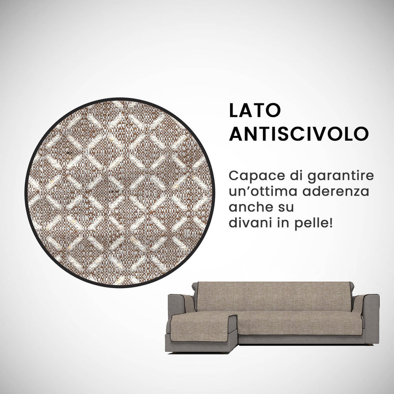 Copridivano in Poliestere con Penisola Sinistra Marrone Varie Misure