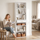 Libreria Verticale Alta a 7 Ripiani 60x24x182 cm con 6 Cubi e Cassetto in MDF Bianco      