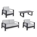 Set Salotto da Giardino Divano 2 Poltrone e Tavolino con cuscini in alluminio grigio