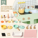Set Cucina Giocattolo per Bambini da 3+ Anni con 15 Accessori in Legno Verde      